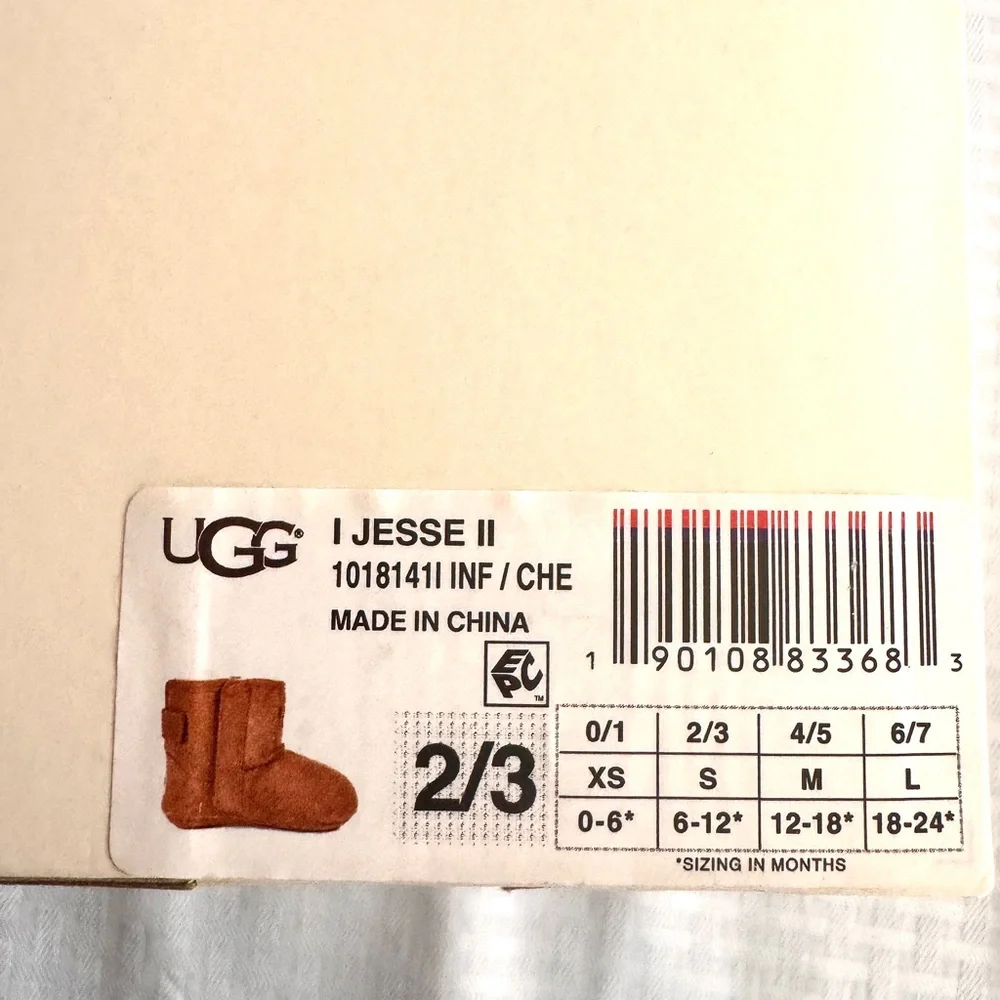 UGG Jesse II‎ Baby Booties Chestnut Suede Shearling Size 2/3 w Box Cozy Winter